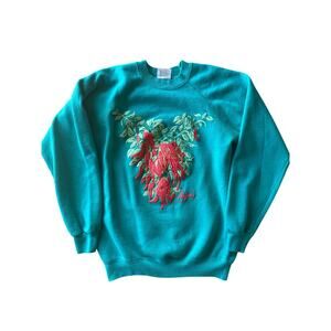 VTG ‘90 Arizona Cactus Prints Puff Chili Peppers Teal USA Made M* Hanes Raglan